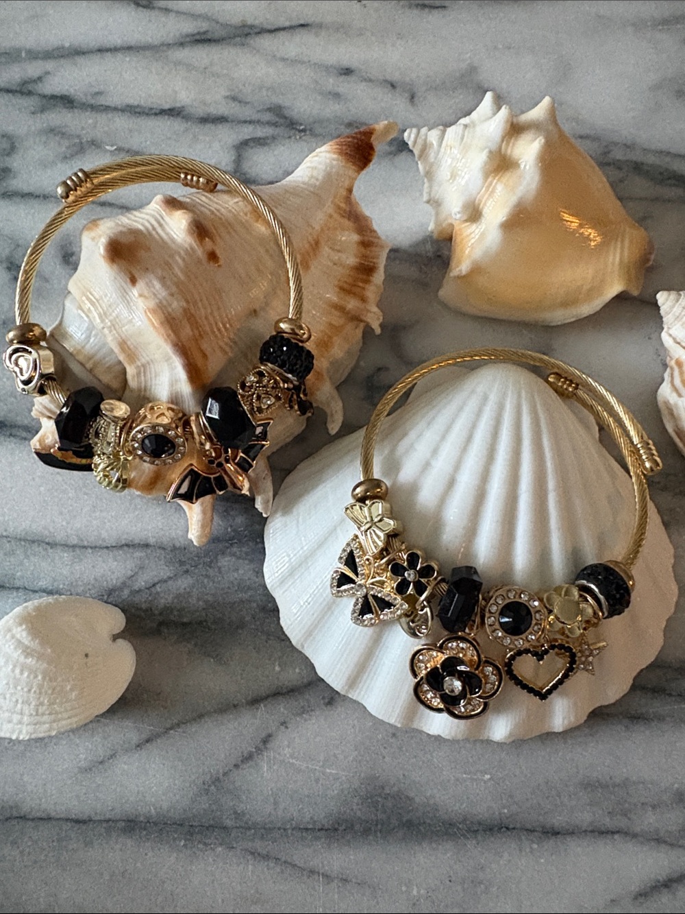 Gold and Black Charm Cable Bracelets - Women Jewelry